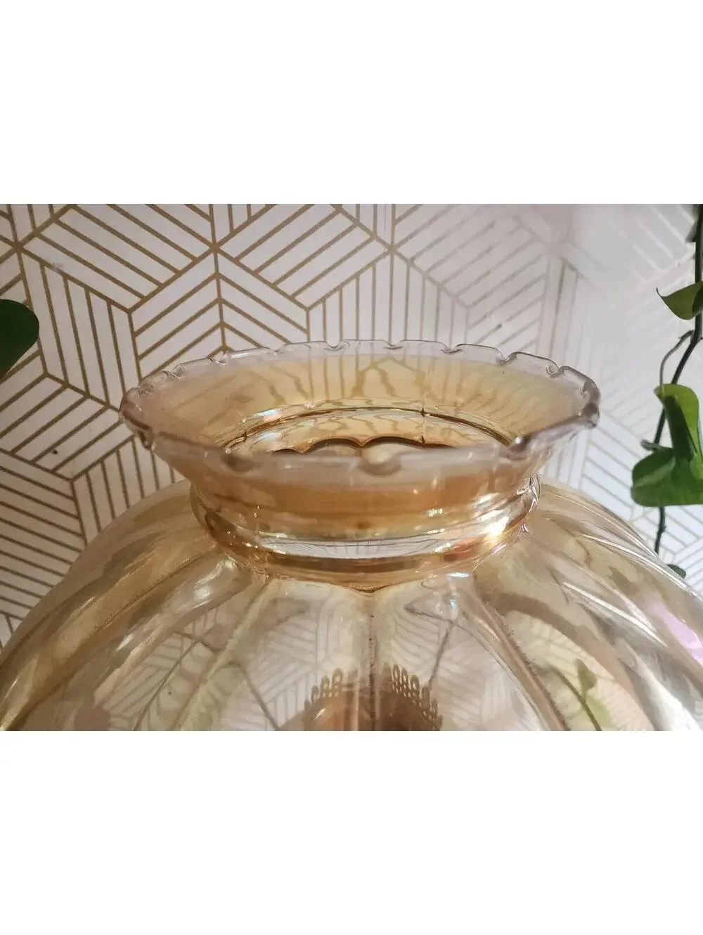 Vintage Clear Amber Glass Hurricane Gone With The Wind Floral Table Lamp 20